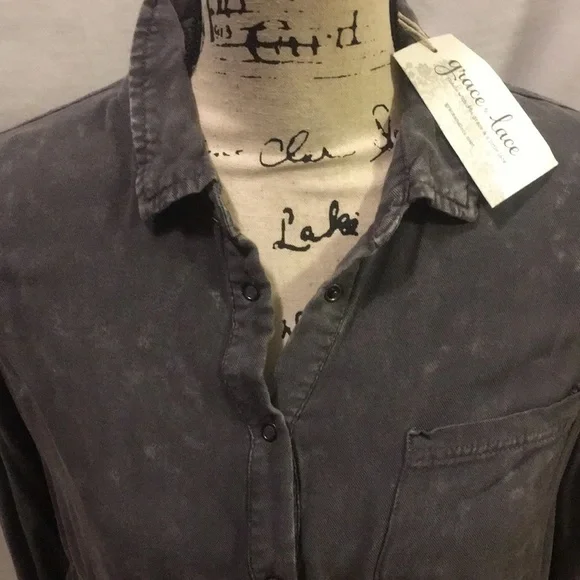 Grace & Lace Sadie‎ gray washed tencil tunic S - Picture 2 of 7